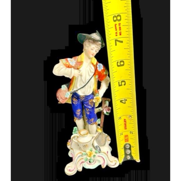 Antique Porcelain Figurine Chelsea Gold Anchor Mark Gardener Shovel Watering Can - Picture 8 of 11